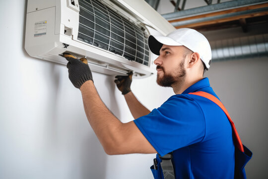 HVAC technician installing a mini split air conditioner in Colorado Springs